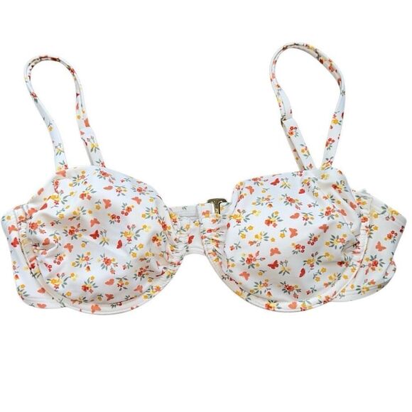 Hollister Swim sz L underwire bikini top bathing suit  swimsuit white with flowe - Picture 1 of 6